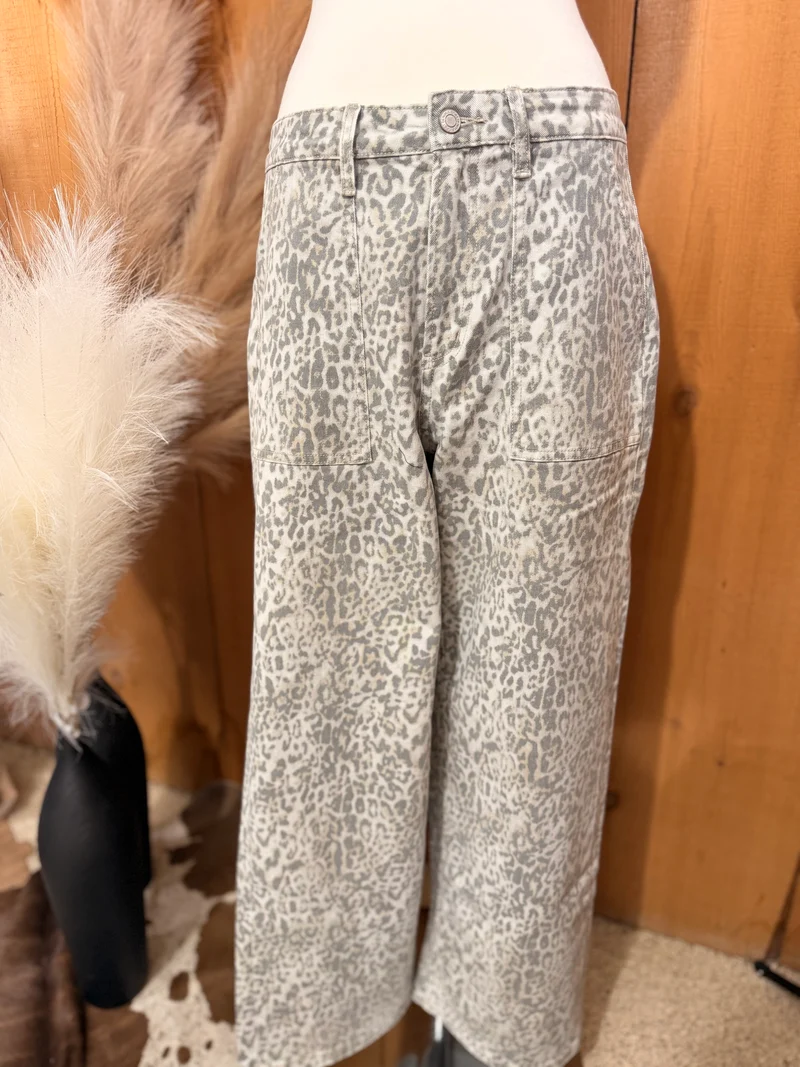 Light Leopard Wide Leg Jeans