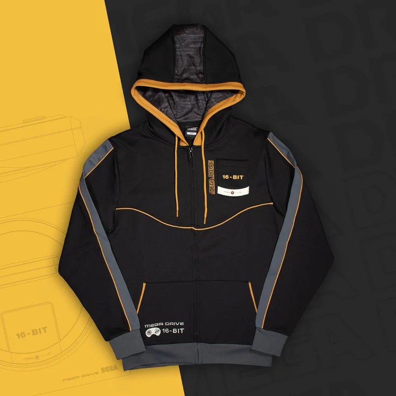 Felpa con cappuccio nera ufficiale SEGA Mega Drive 'MD16-Bit' (unisex)