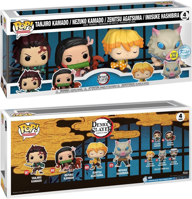 Pop! Demon Slayer 4 Pack Glows in The Dark Exclusive
