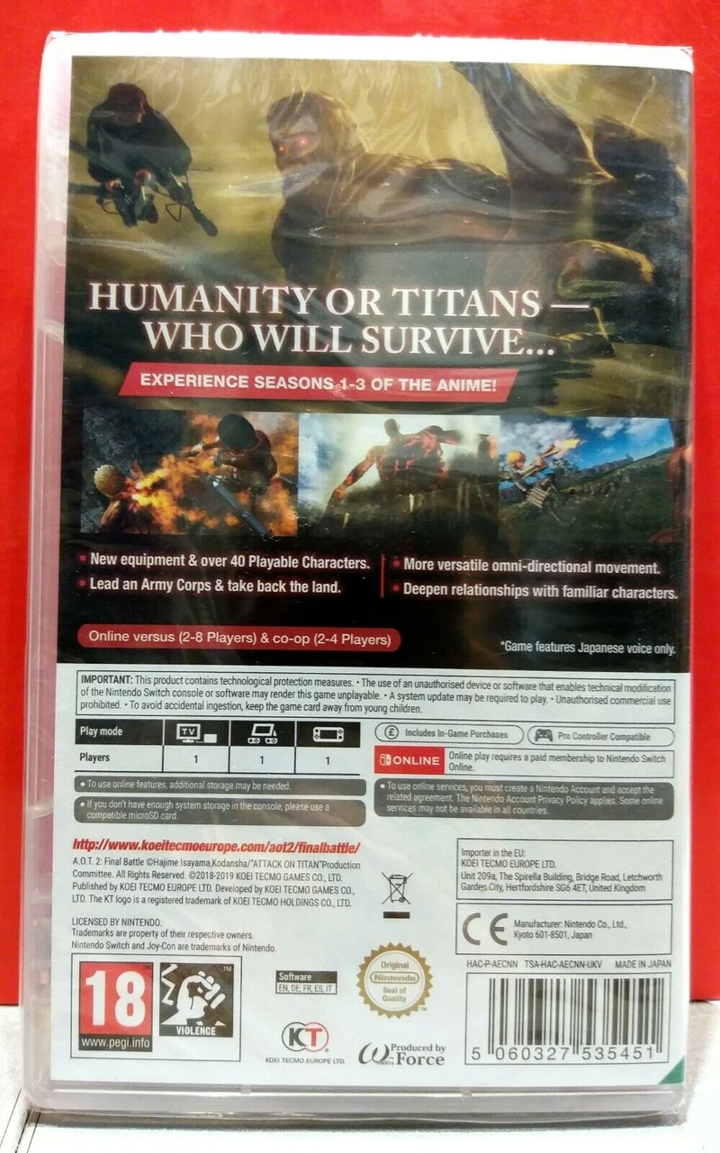 A.O.T. 2 Final Battle Nintendo Switch Edizione Regno Unito - CON ITALIANO