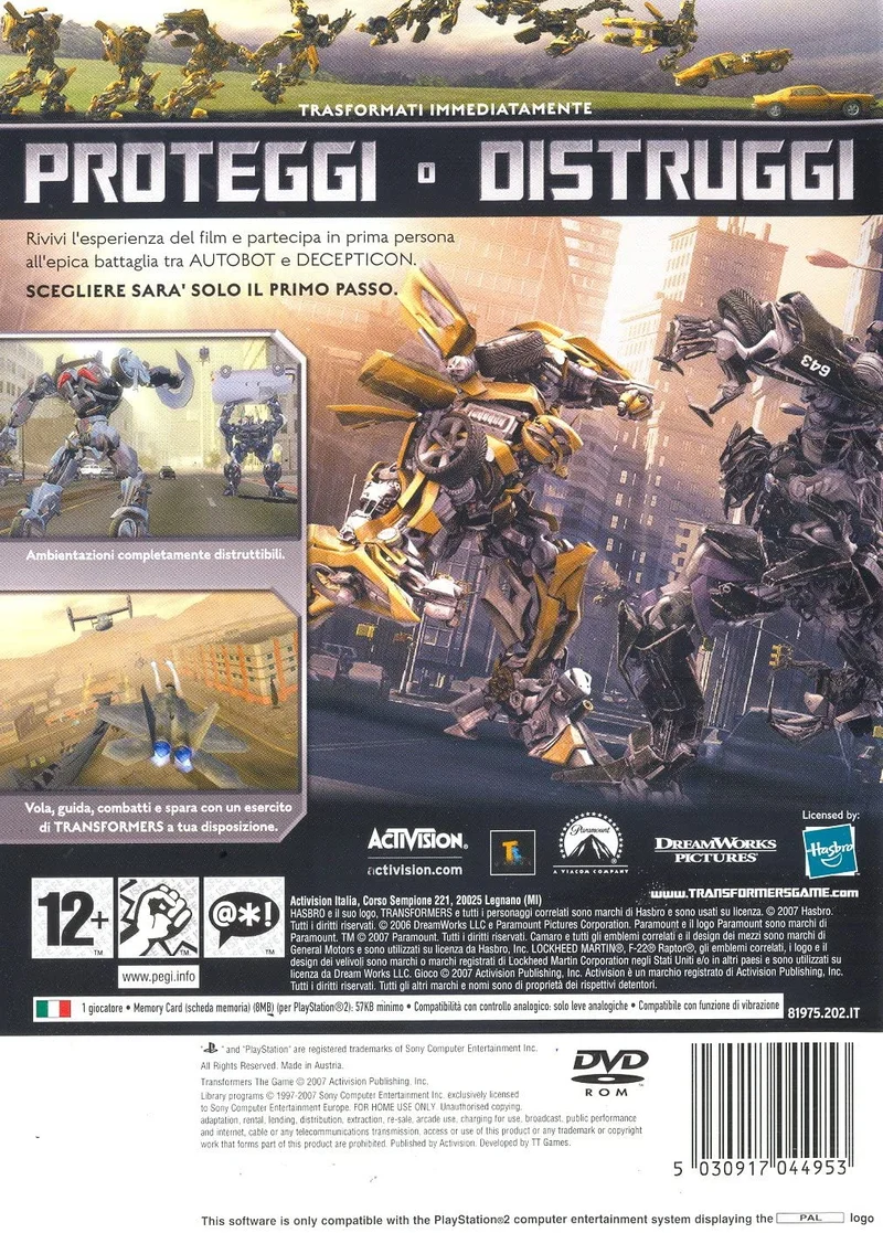 TRANSFORMERS THE GAME PLAYSTATION 2 EDIZIONE ITALIANA