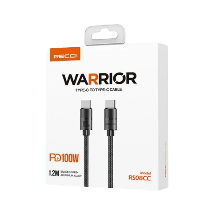 Recci RS08CC WARRIOR Type-C to Type-C Cable PD 100W (1.2M) - Black