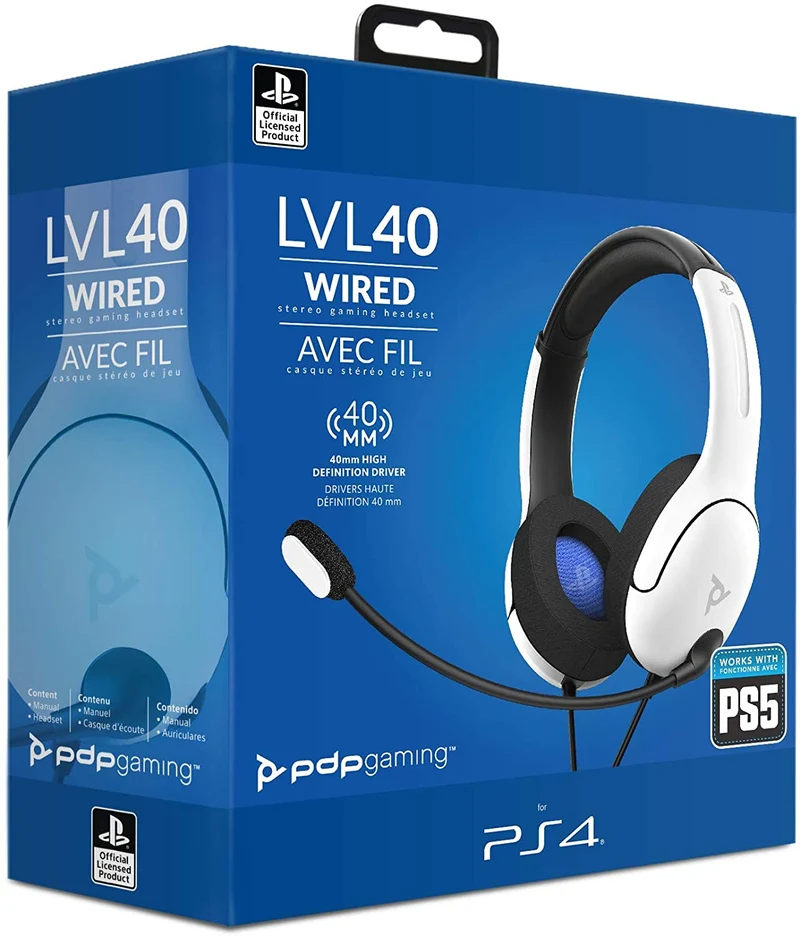 PDP Cuffie Stereo gaming LVL40 per Playstation 4 & 5, Bianco