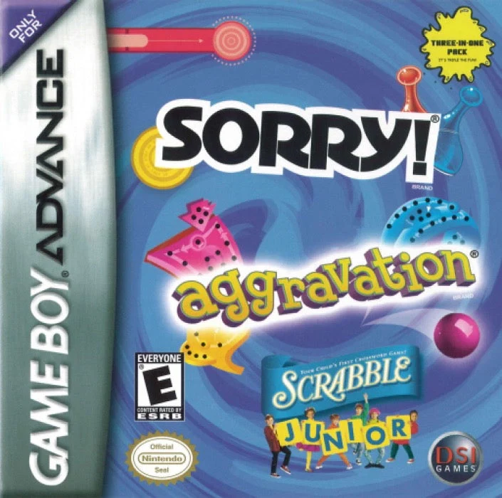 Aggravation and Sorry and Scrabble Jr - Nintendo Game Boy Advance