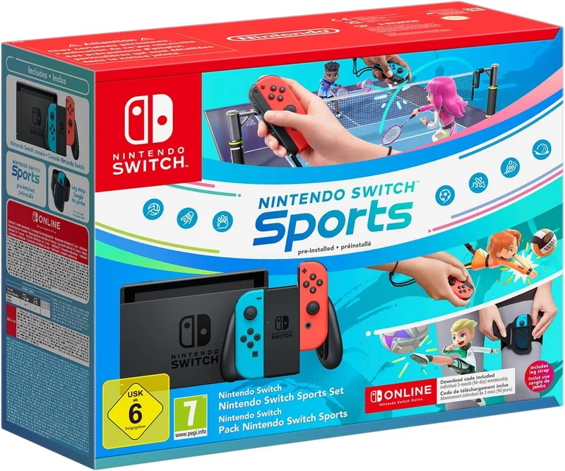 Nintendo Switch con Joy-Con Rosso Neon e Blu Neon + Nintendo Switch Sports