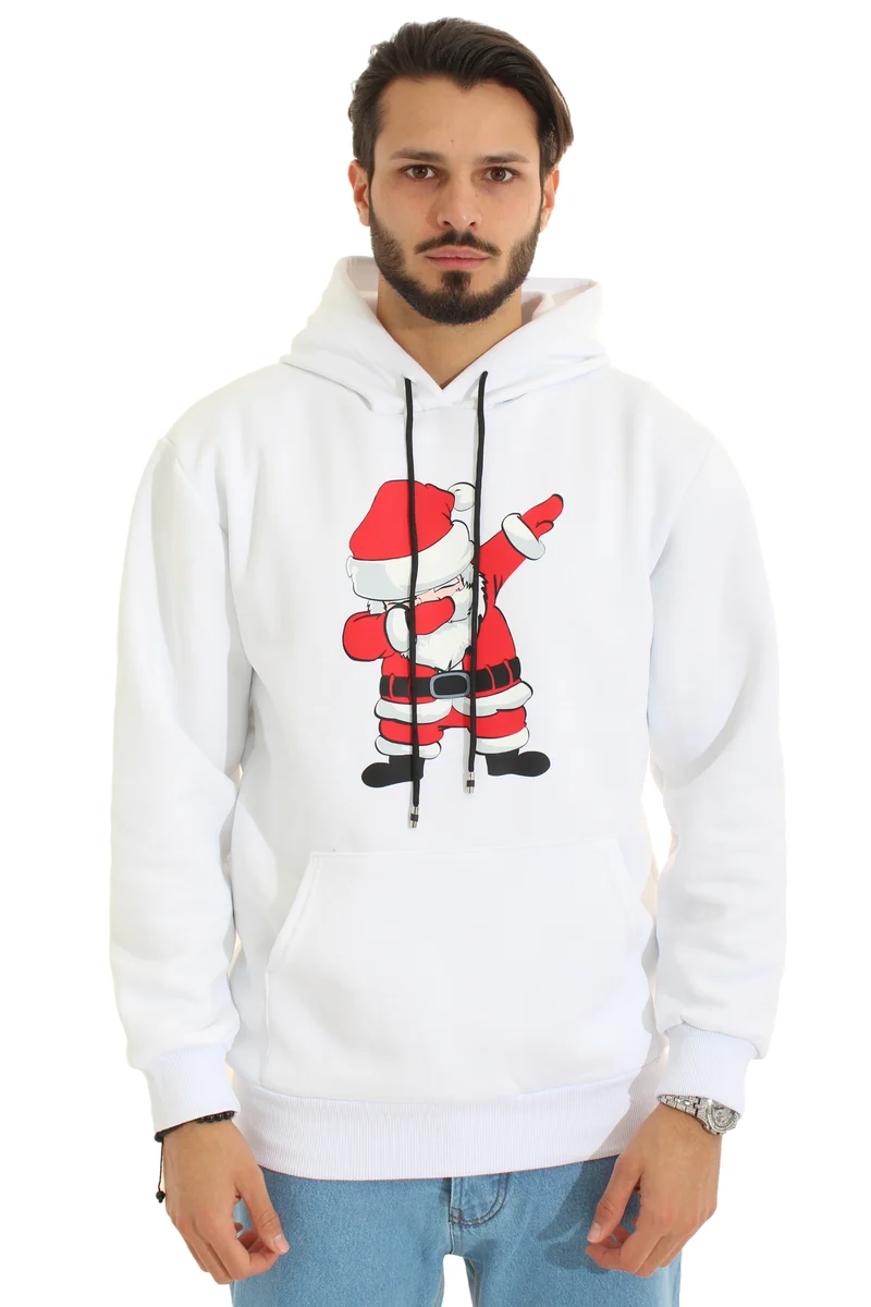 Felpa Uomo Stampa Babbo Natale Con Cappuccio Art. Fe106