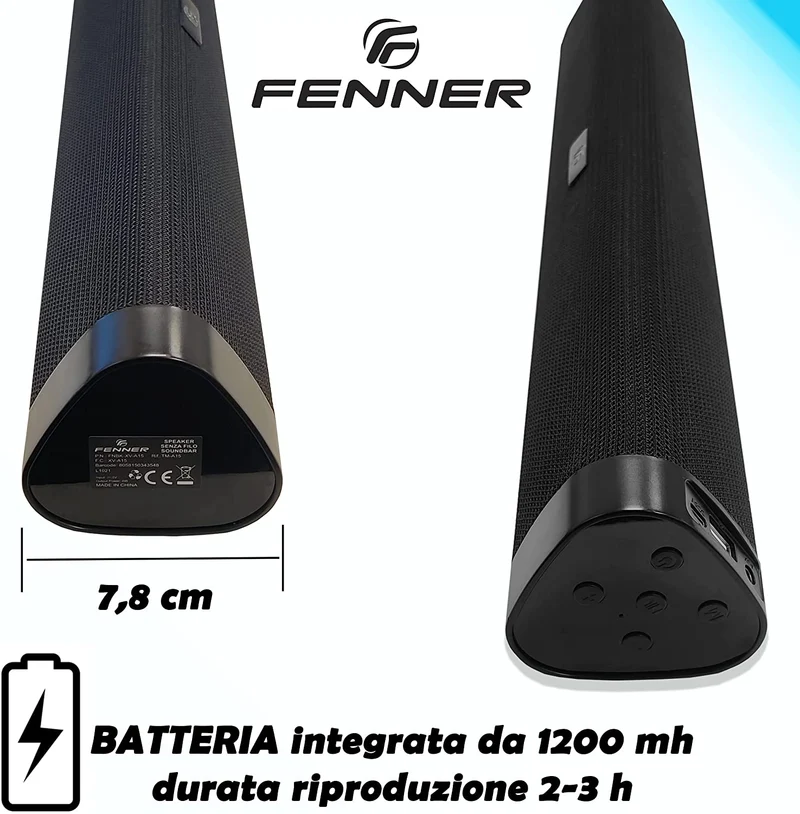FENNER Cassa Bluetooth portatile 10W durata batteria 2/3h MicroSD AUX RADIO FM USB Speaker Bluetooth 5.0