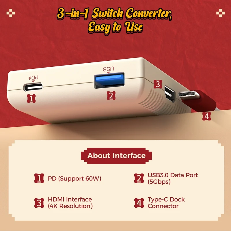 IINE Switch Video Converter 3-in-1 HD Resolution Conversion for Nintendo Switch