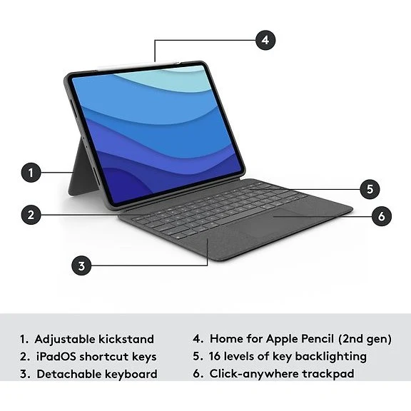 Logitech Combo Touch Keyboard/Protective Case, 12.9" iPad Pro (5th and 6th Generation)
