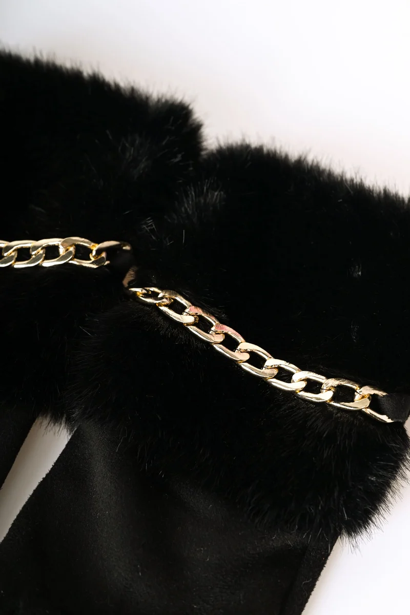 Guanti con polsino in faux fur e catenella