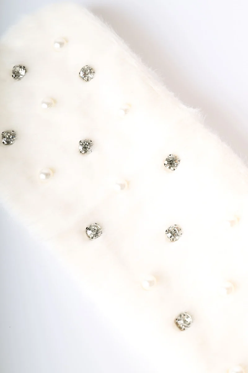 Fascia per capelli in faux fur con strass