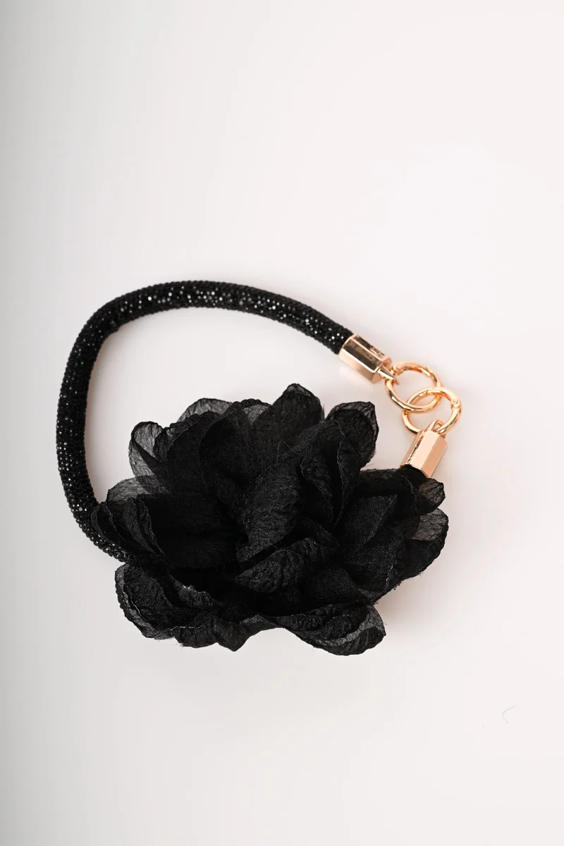 Portachiavi con strass e fiore